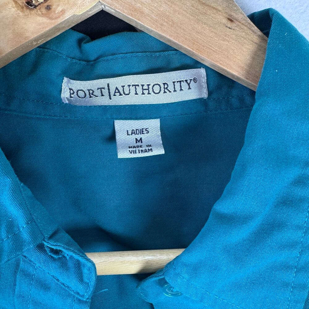Port Authority Work Blouse Bundle Medium Black Teal Button Down Office Business - Picture 5 of 10